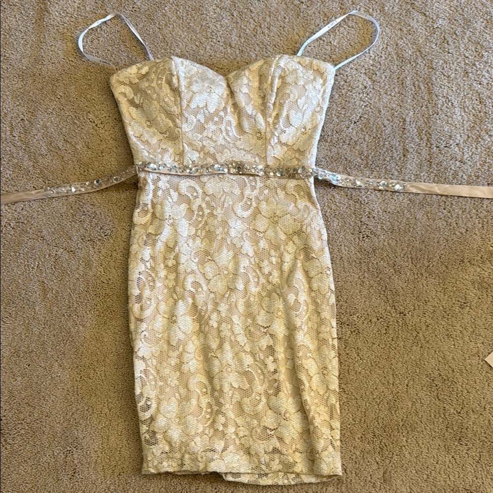 B Darlin Cream Lace Mini Dress